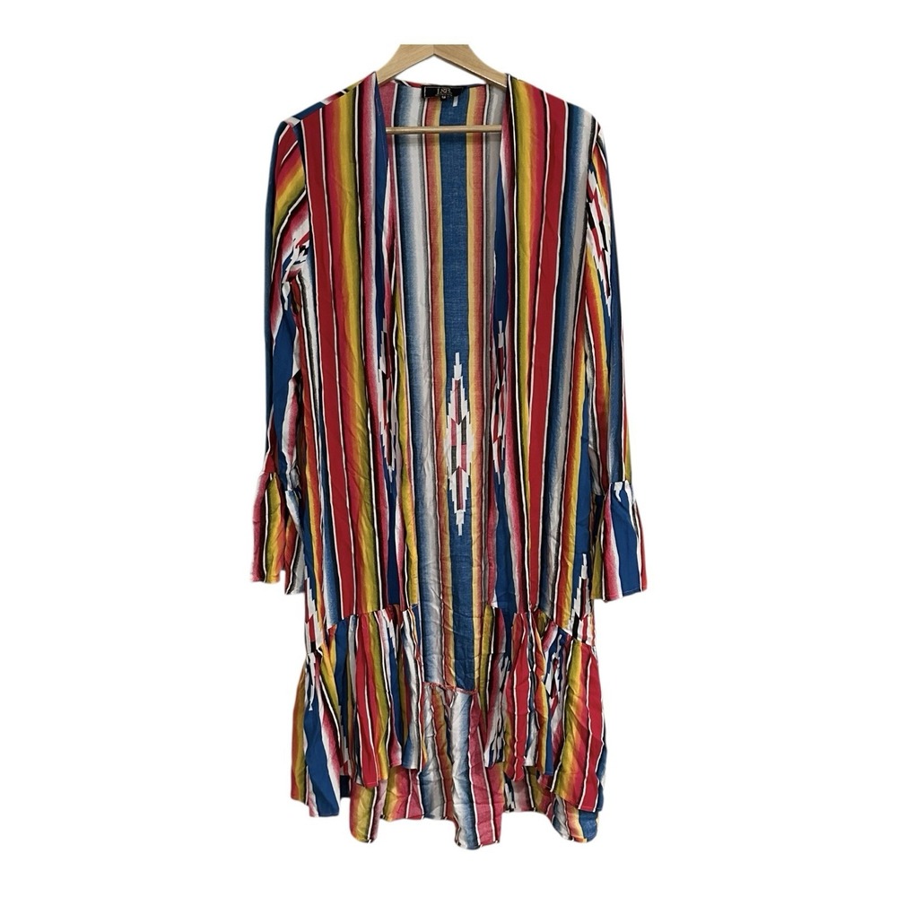 Lucky & Blessed L & B Aztec Duster Serape Kimono Duster Ruffle Southwest M‎
